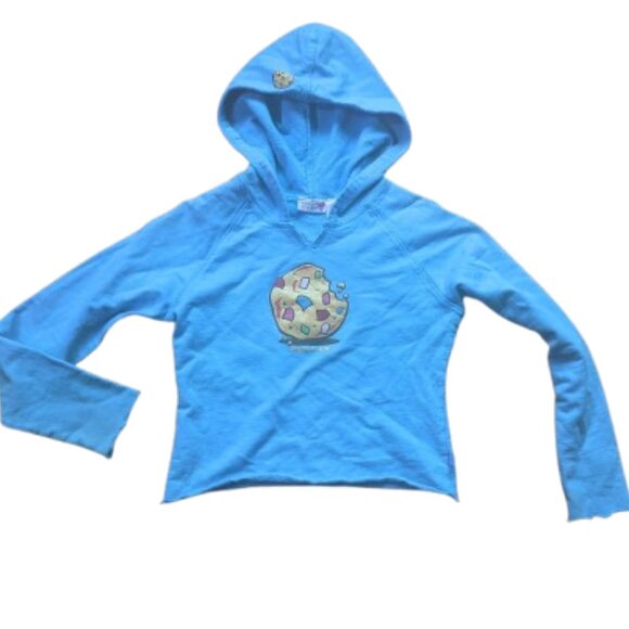 --- VINTAGE Blue Hoodie Hooded Top with Cookie Girl Size Medium 10 12 - Picture 1 of 4